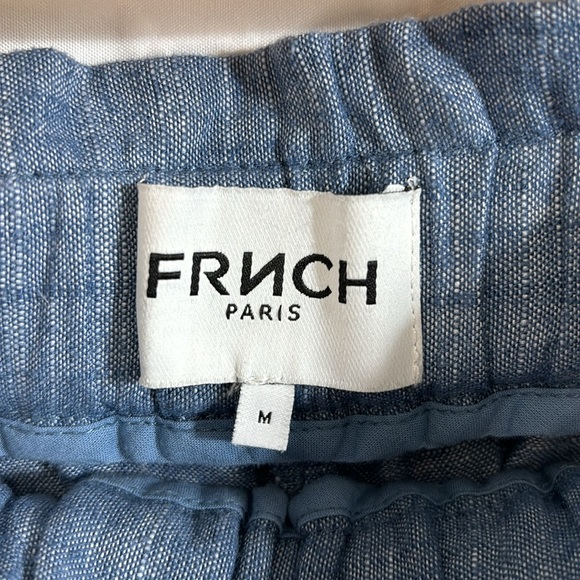 FRNCH Paris chambray denim blue drawstring loose linen shorts high rise - Picture 3 of 6